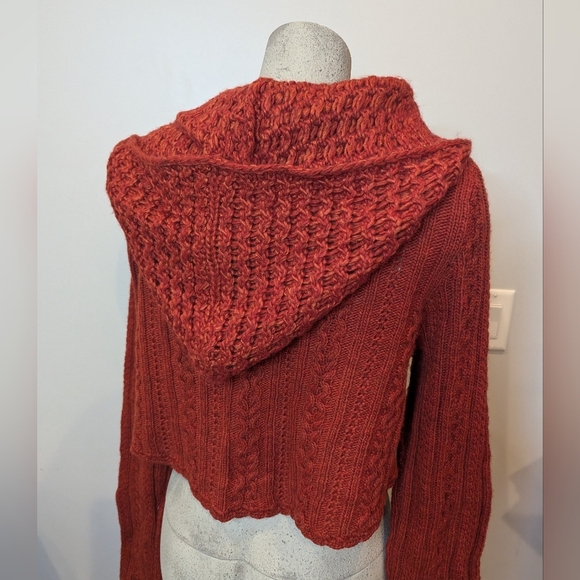 Vintage Y2K Anthropologie wool blend hooded knit crop cardigan,  orange Size XL - Picture 7 of 15